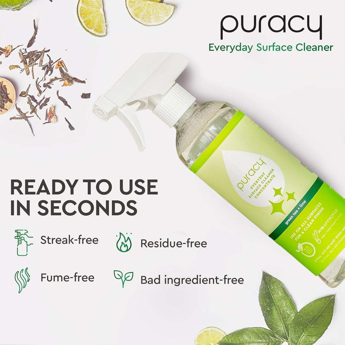 Puracy Multi-Surface Cleaner Spray - Plant-Powered Everyday Surface Cleaner - Natural All Purpose