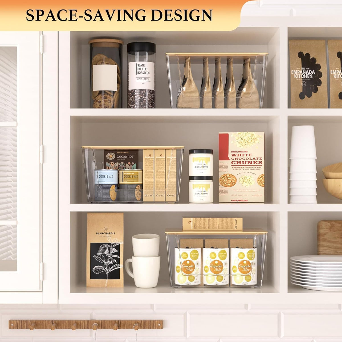 2 Set Pantry Organizers and Storage - Kitchen Organizer with Bamboo Lid for Fruit, Onion, Potato