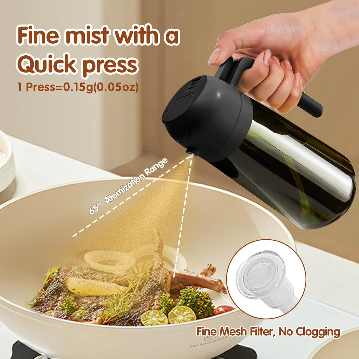 YARRAMATE 16oz/470ml 2PCS Light Blockage Dark Oil Sprayer for Cooking, 2 in 1 Olive Oil Dispenser