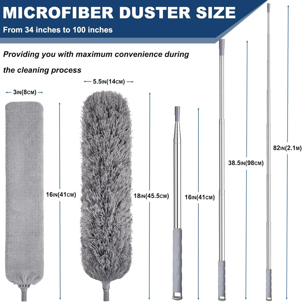 100 Inch Retractable Gap Dust Cleaner Cleaning Tools & Microfiber Feather Duster Washable and