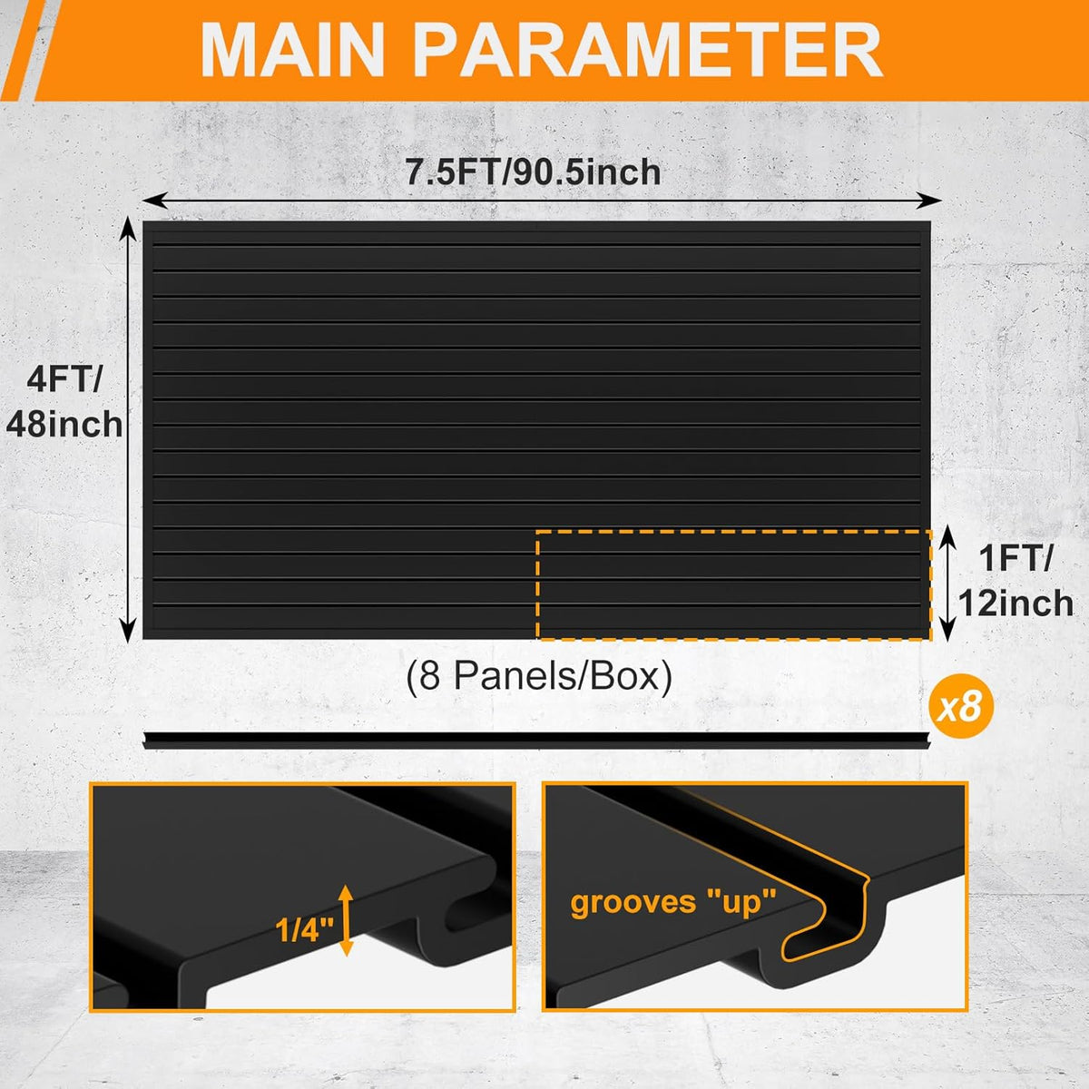 DoCred Slatwall Paneling Organizer, 4x7.5 FT PVC Garage Slat Wall Storage Systems, Heavy Duty