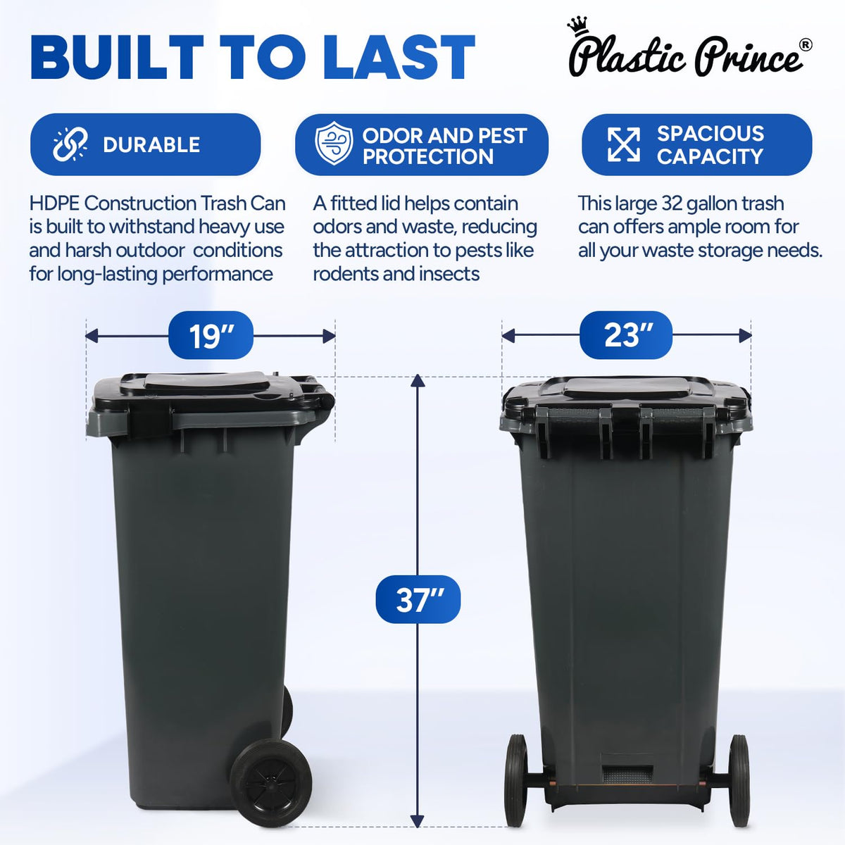 32 Gallon Trash Can with Wheels Outdoor Garbage Can with Lid and Wheels Locking Trash Can