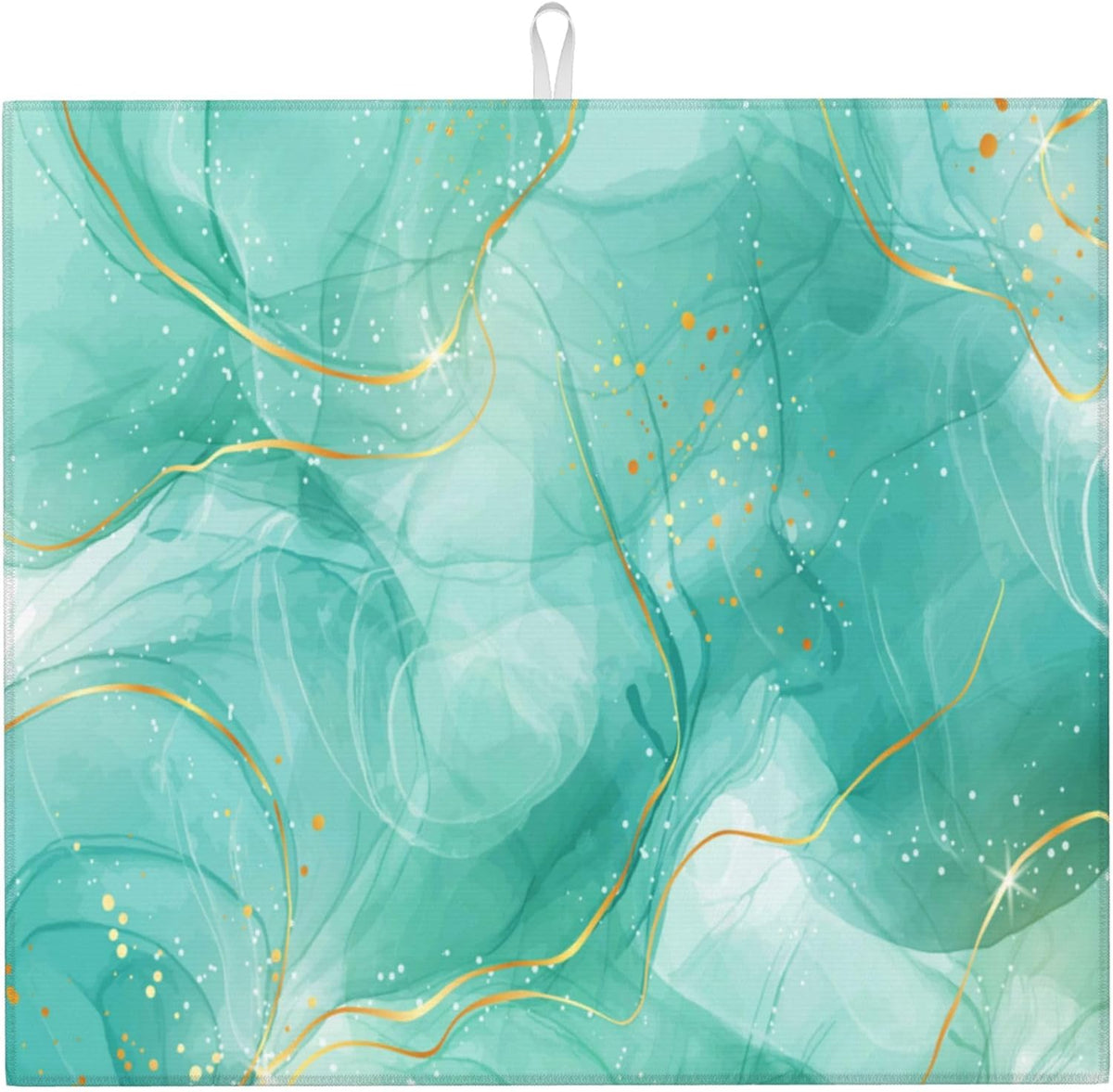 Teal Gold Marble Dish Drying Mat for Kitchen Counter Green Turquoise Dish Drainer Rack Mats 16x18