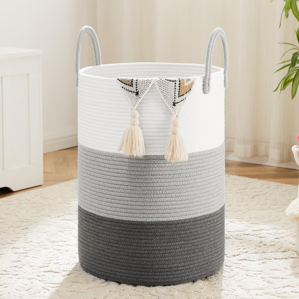 Laundry Basket,Woven Cotton Rope Laundry Hamper,100L for Decorative Storage of Dirty Clothes,Toys