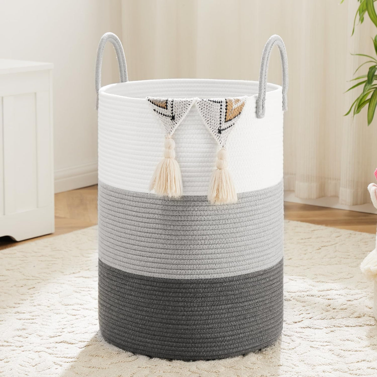 Laundry Basket,Woven Cotton Rope Laundry Hamper,100L for Decorative Storage of Dirty Clothes,Toys