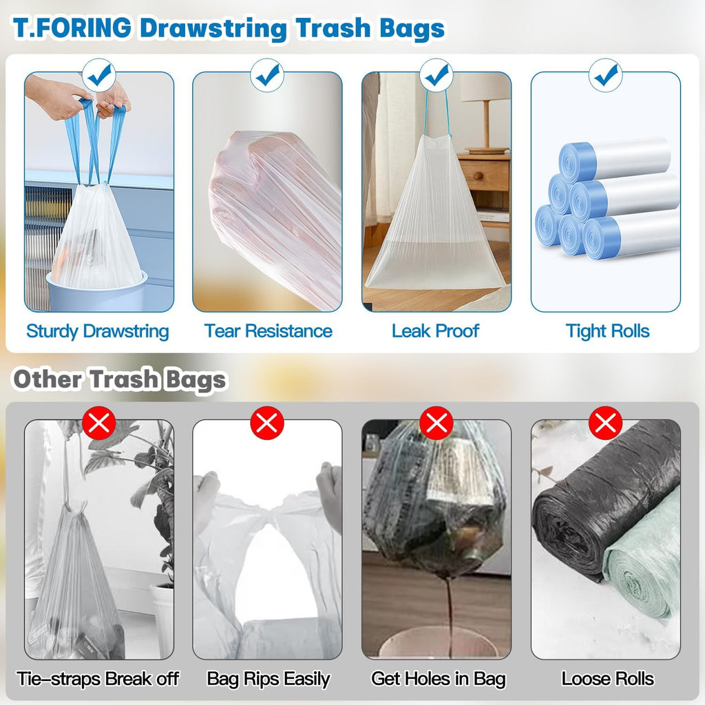 2 Gallon Trash Bags Drawstring 0.96 Mil - 120 Count Small Garbage Bags Unscented,White Mini Trash