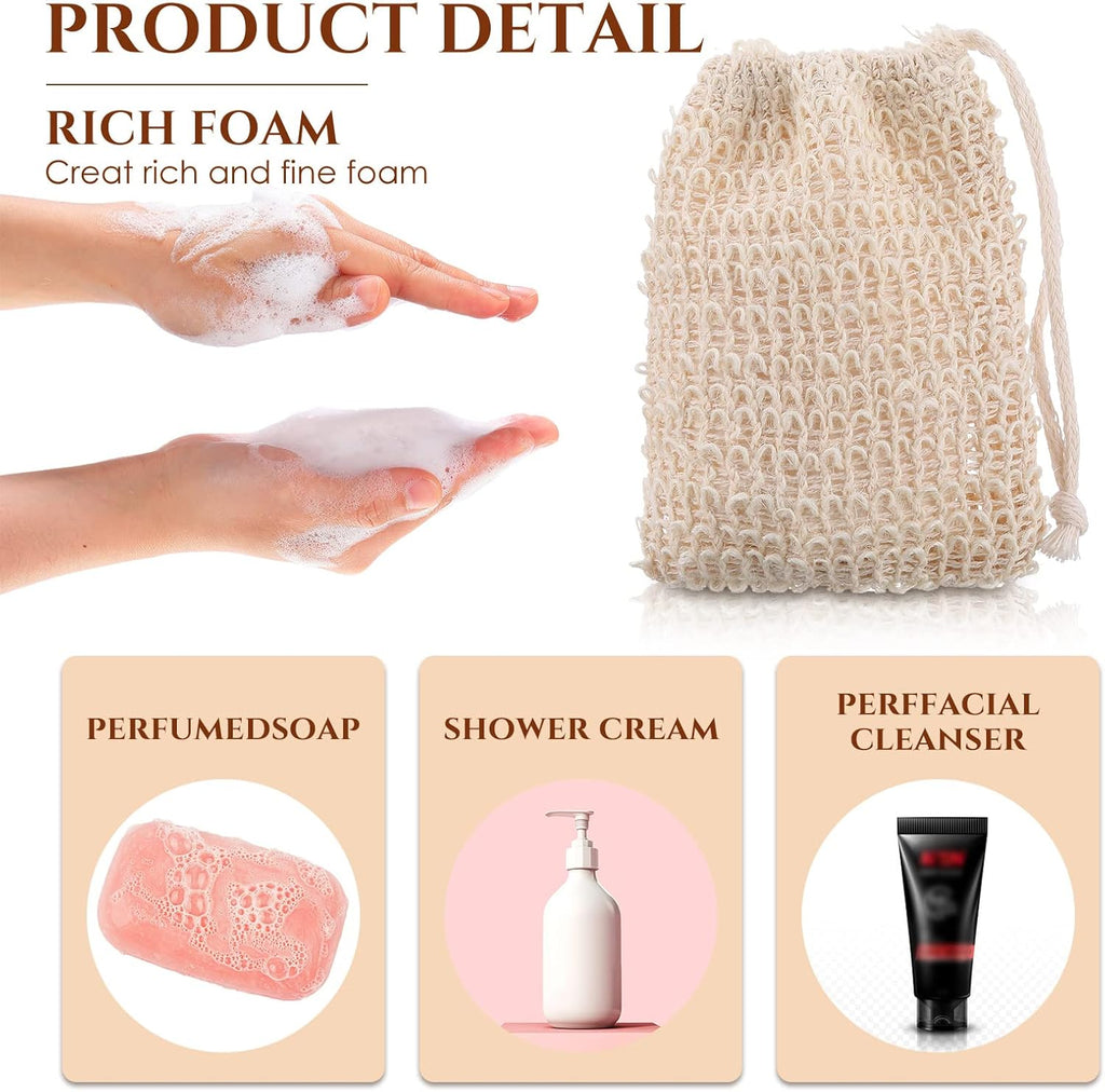 Rtteri 200 Pcs Soap Exfoliating Bag, Natural Sisal Soap Pouch Saver Body Shower Bar Mesh Body Net