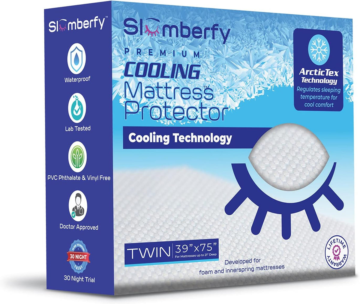 Twin Size Waterproof Cooling Mattress Protector by Slumberfy - Premium Skin-Safe Cover, Natural
