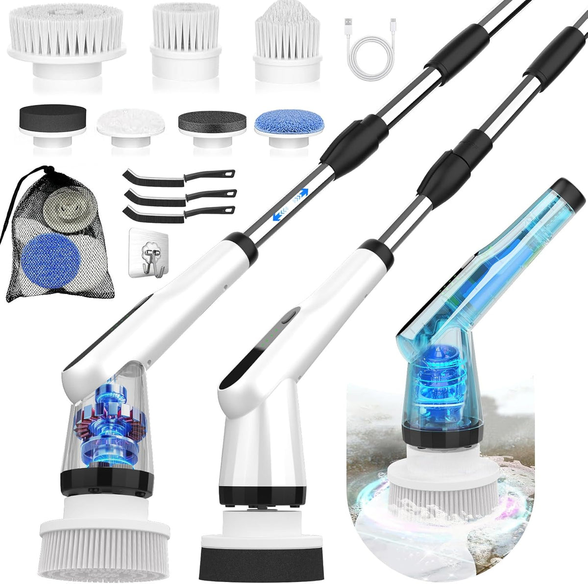 WKY-Electric Spin Scrubber - Upgraded 12-in-1 IPX7 Waterproof Shower Cleaner Brush, Retractable