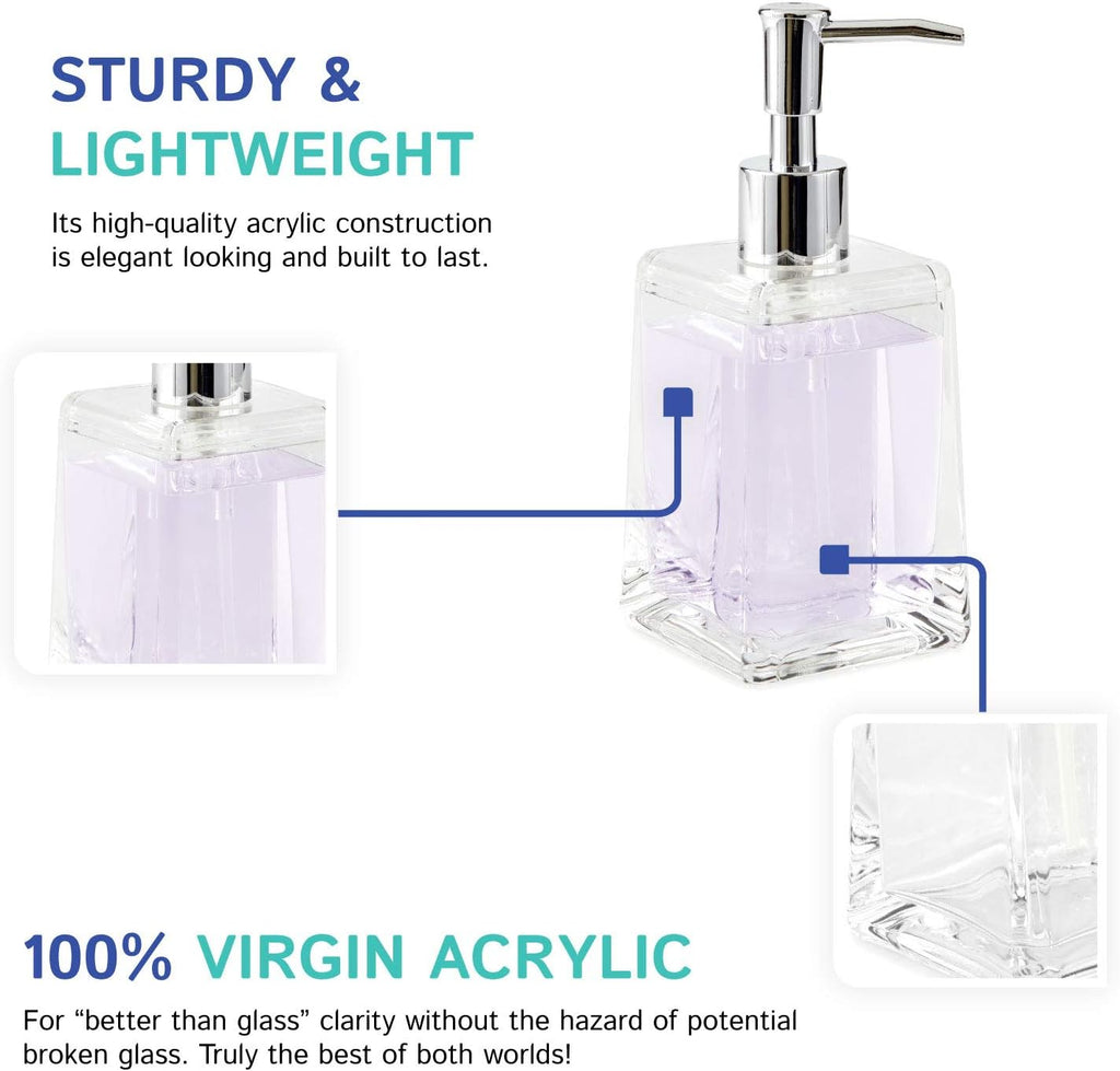 Huang Acrylic Clear Square Tapered Soap Dispenser Crystal Clear Acrylic | Sturdy and Elegant