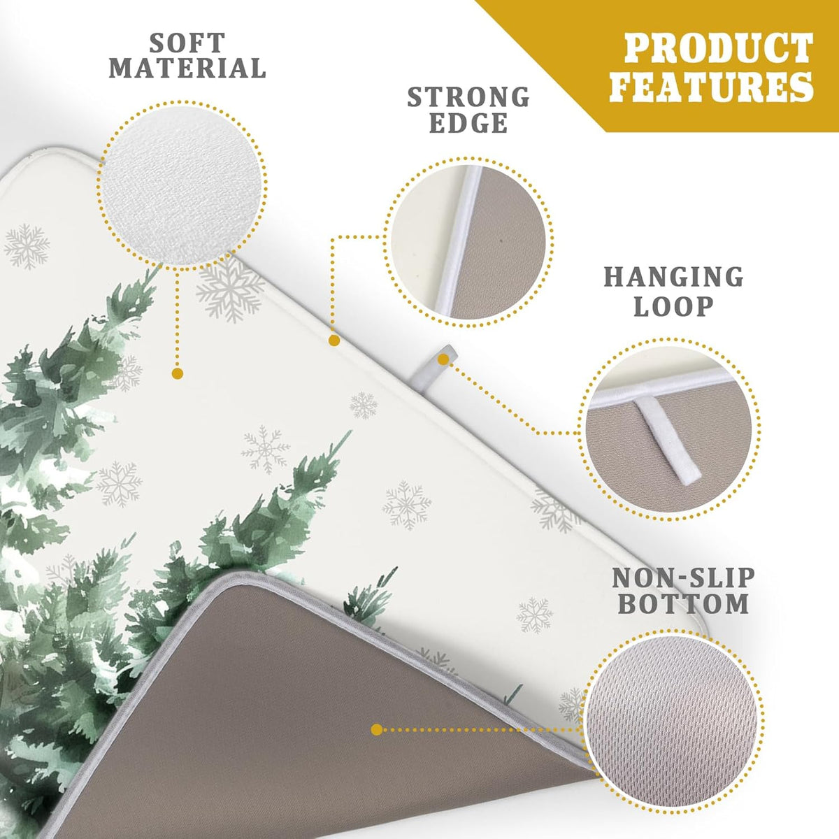 Christmas Pine Tree Dish Drying Mat for Kitchen Counter 18x24 Inch Winter Decorative Dishes Mats
