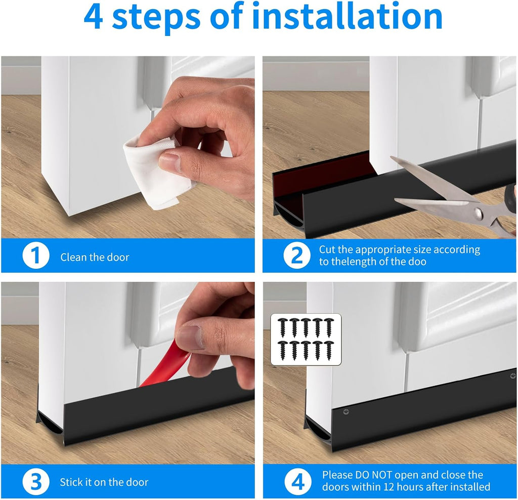 Door Draft Stopper, Strong Adhesive Door Sweep for Exterior and Interior Doors, 39” Length Cuttable