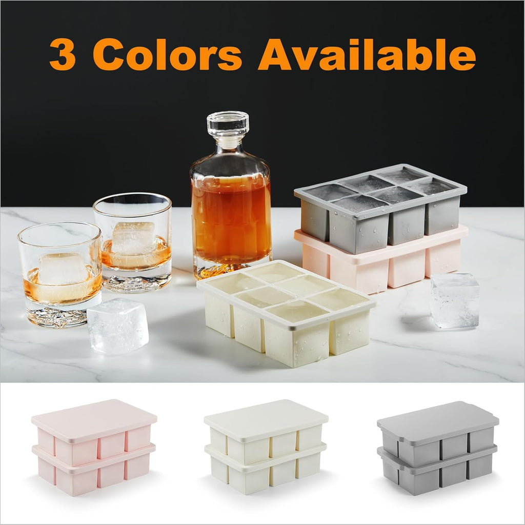 Nax Caki Pink Large Ice Cube Tray with Lid Pack of 2, Stackable Big Silicone Square Ice Cube Mold