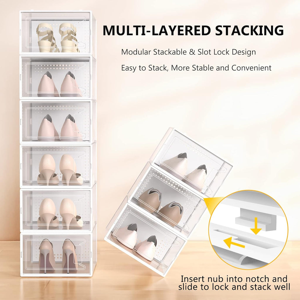 Secret Space 12 Pack X Large Shoe Organizer Storage Boxes for Closet, Modular Space Saving Shoe