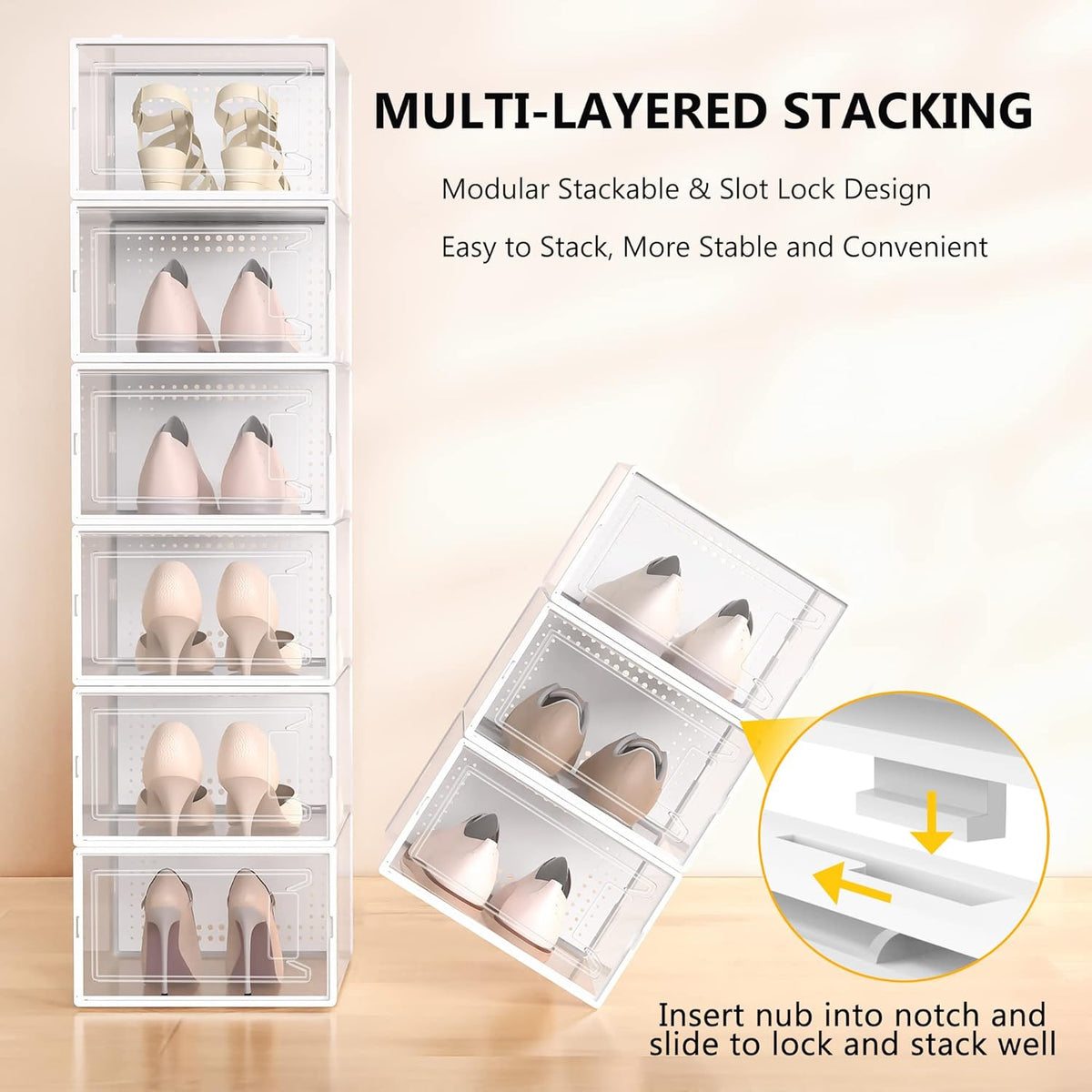 Secret Space 12 Pack XX Large Shoe Storage Organizer for Closet, Modular Space Saving Shoe Boxes