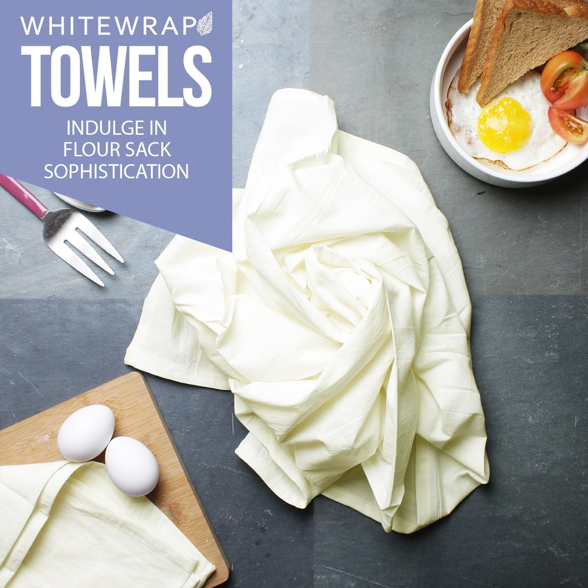 WHITEWRAP Flour Sack Towels| TeaTowel for Crafts| Kitchen Dish Cotton Blank Towel for