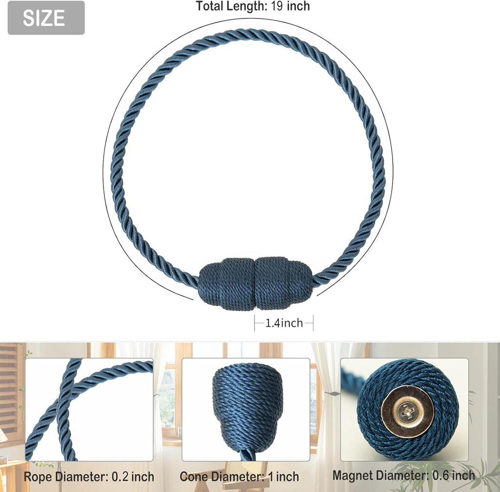 Magnetic Curtain Tiebacks Rope Tie Backs 6 Pack Curtains Holders for Drapes Decorative Window