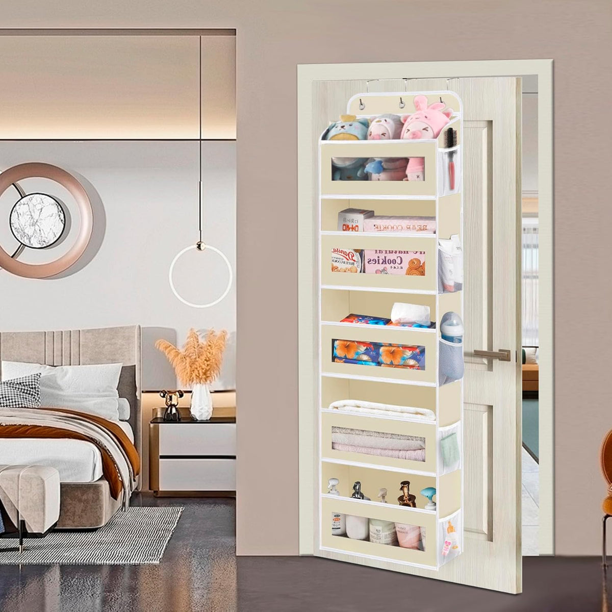 Over The Door Organizer, 5 Shelves Closet Door Hanging Organizer with 10 Mesh Pockets, Nursery
