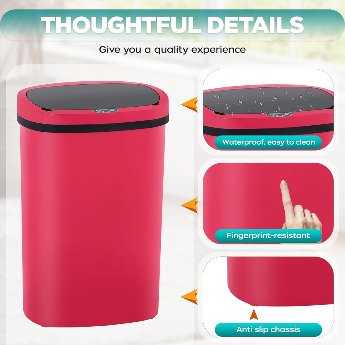Automatic Motion Sensor Bathroom Trash Can with Lid, 13 Gallon Touchless Trash Bin, Smart Dog Proof