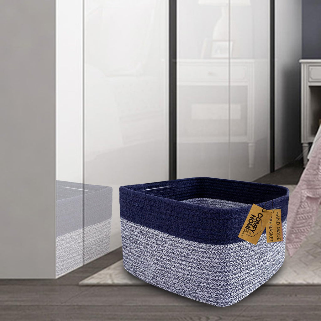COMFY-HOMI 3PACK Rectangular Cotton Rope Basket With Handles for Shelves|Dog Toy|Baby Gift - Dark