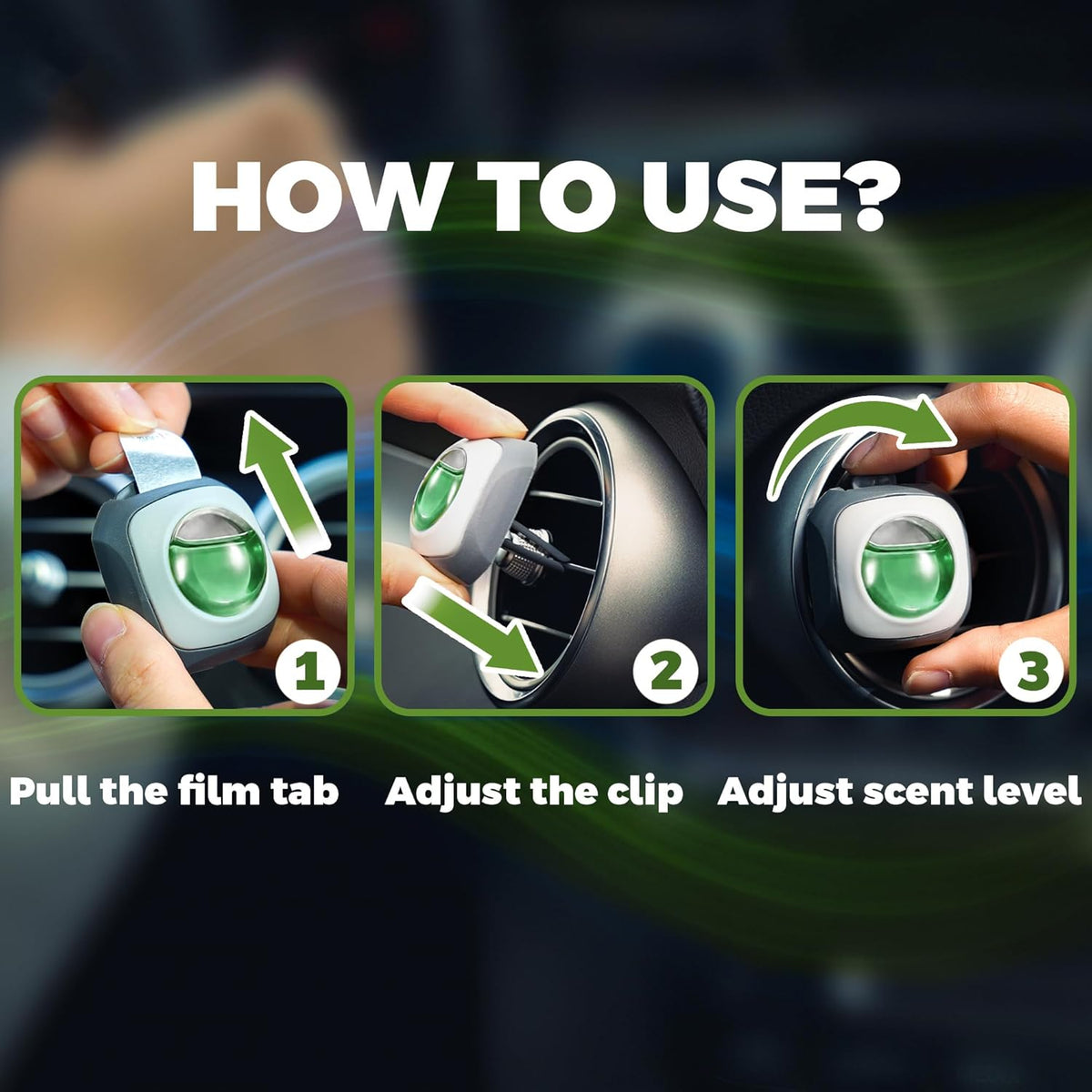 Air Jungles Green Tea Scent Car Air Freshener Clip, 6 Vent Clips, 4ml Each, Long Lasting Air