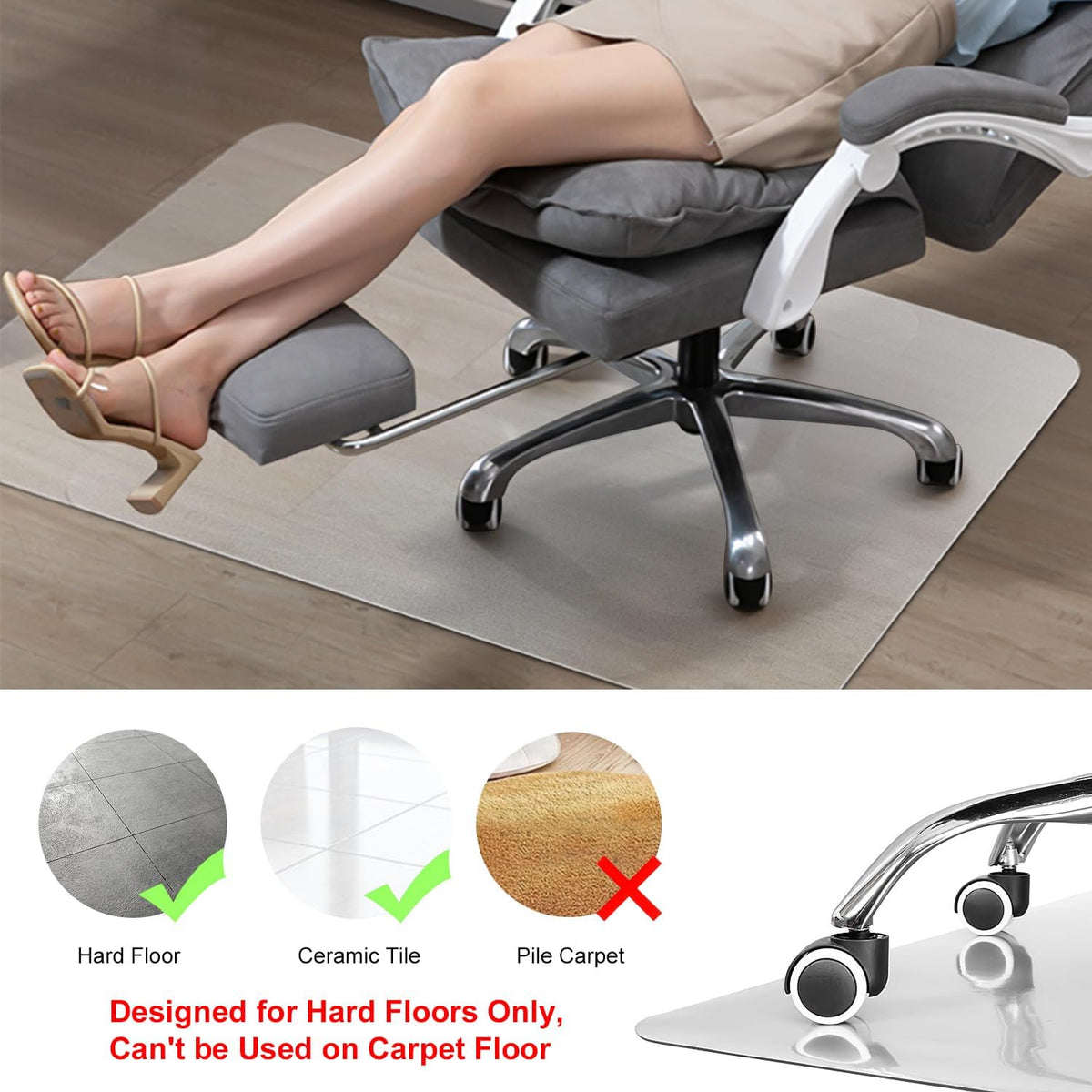 Kuyal Chair Mat for Hardwood Floor,46 x 53 inches Rectangle Desk Durable Wood/Tile Protection Mat