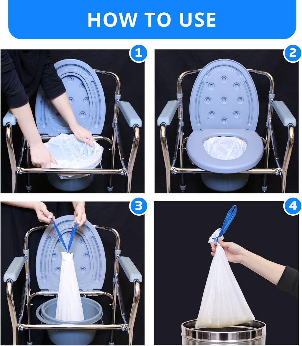 100 Bedside Commode Liners Bags for Commode Toilet - Leak Proof & Odorless Potty Liners for