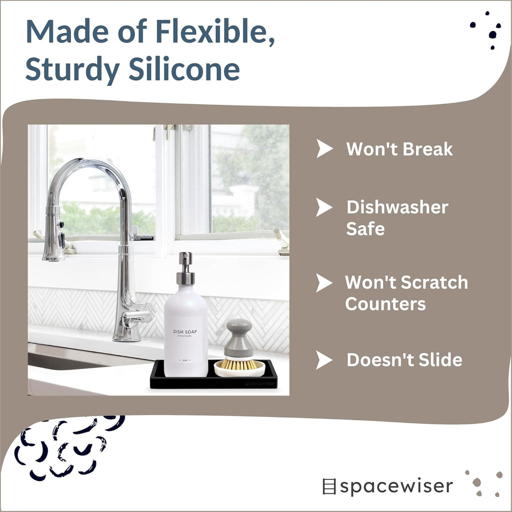 Countertop and Vanity Tray – Small 7.7” Silicone Tray, Soap Dispenser Trays, Bathroom Trays
