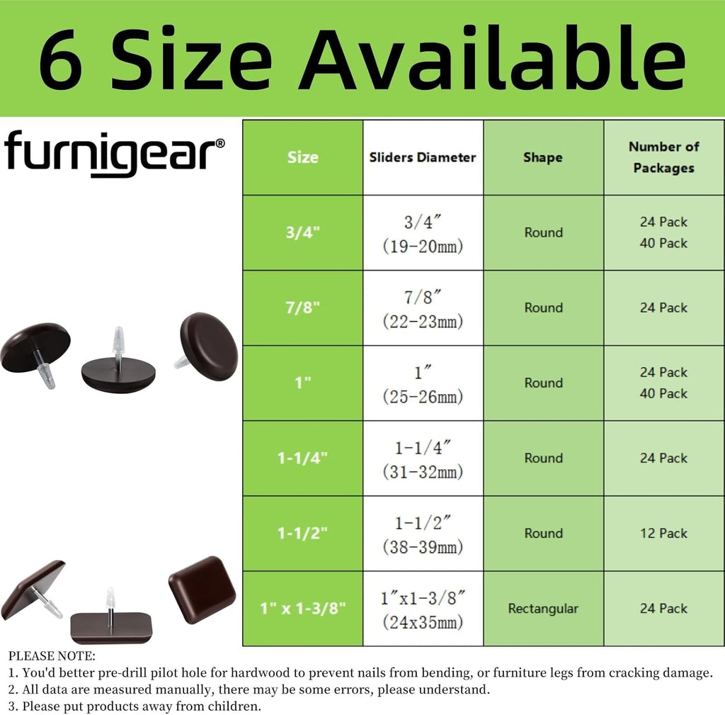 Furniture Sliders-Furnigear (Teflon) Nail in Chair Glides for Carpet and Hardwood Floor - Move Your