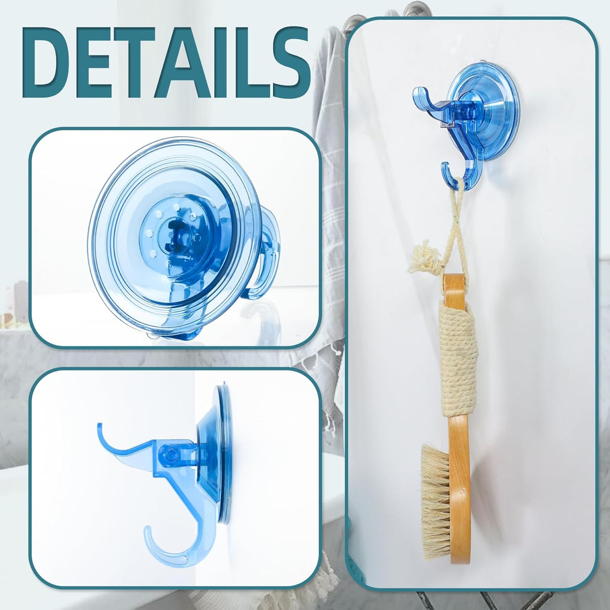Antimbee 3 Pack Suction Hooks, Clear Suction Hangers for Shower, Bathroom, Glass, Door, Windows