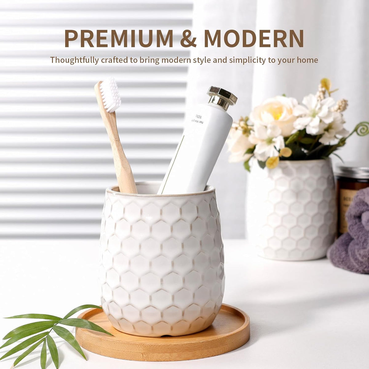 Toothbrush Holder, Tooth Brush Holder for Bathroom - Ceramic Toothbrush Cup White Toothbrush