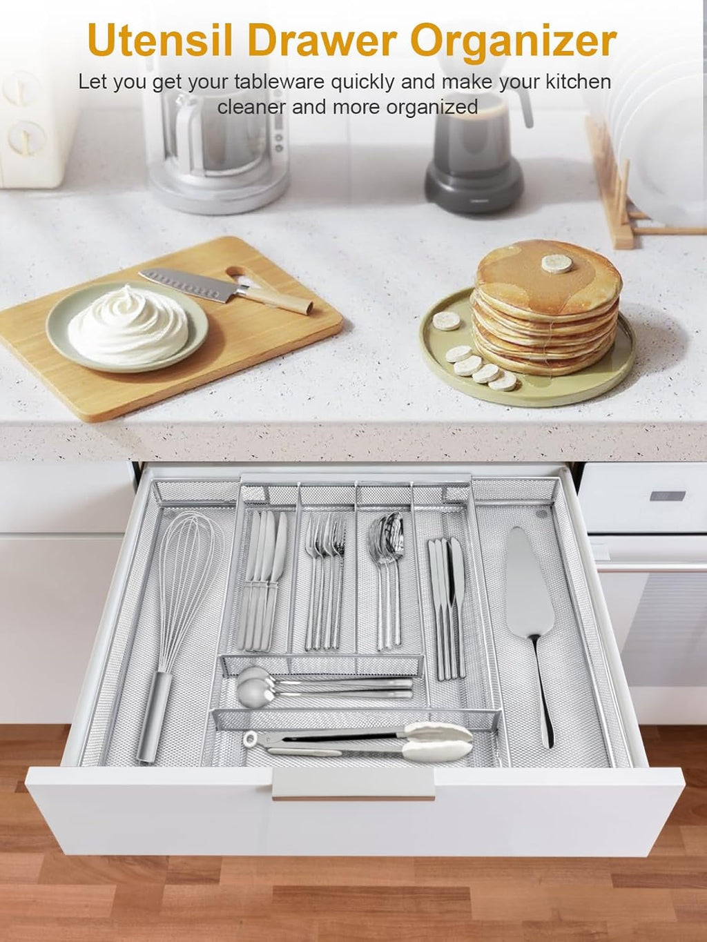 Silverware Organizer Metal Mesh, Large Drawer Organizer, Utensil Cutlery Tray for kitchen drawers