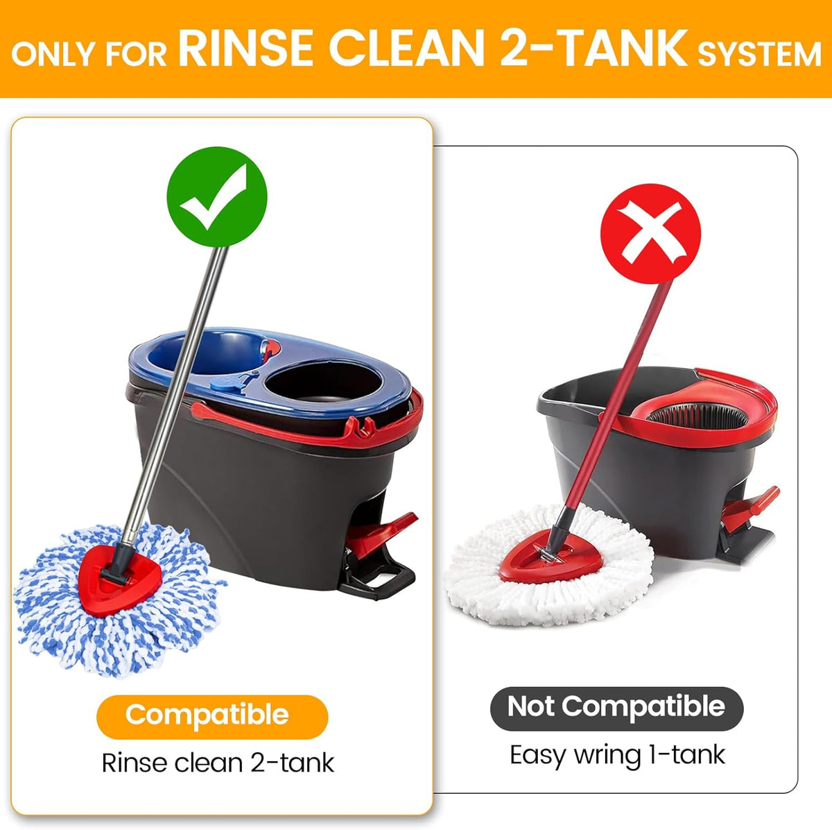 Mop Heads Replacements for OCedar RinseClean 2 Tank Spin Mop System, Mop Replace Head with 2