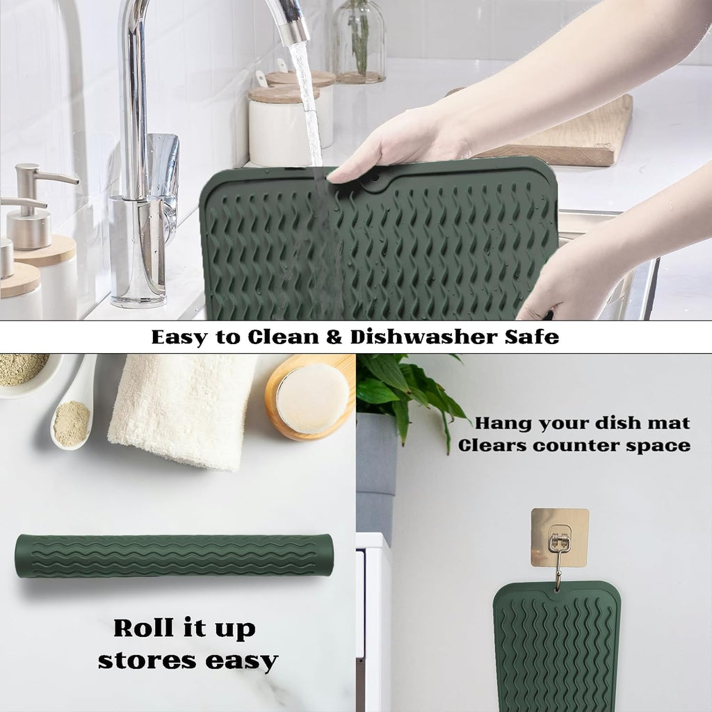 ZLR Silicone Dish Drying Mat for Kitchen Counter, Eco-Friendly Fast Dry Dish Mat, Easy Clean Multi