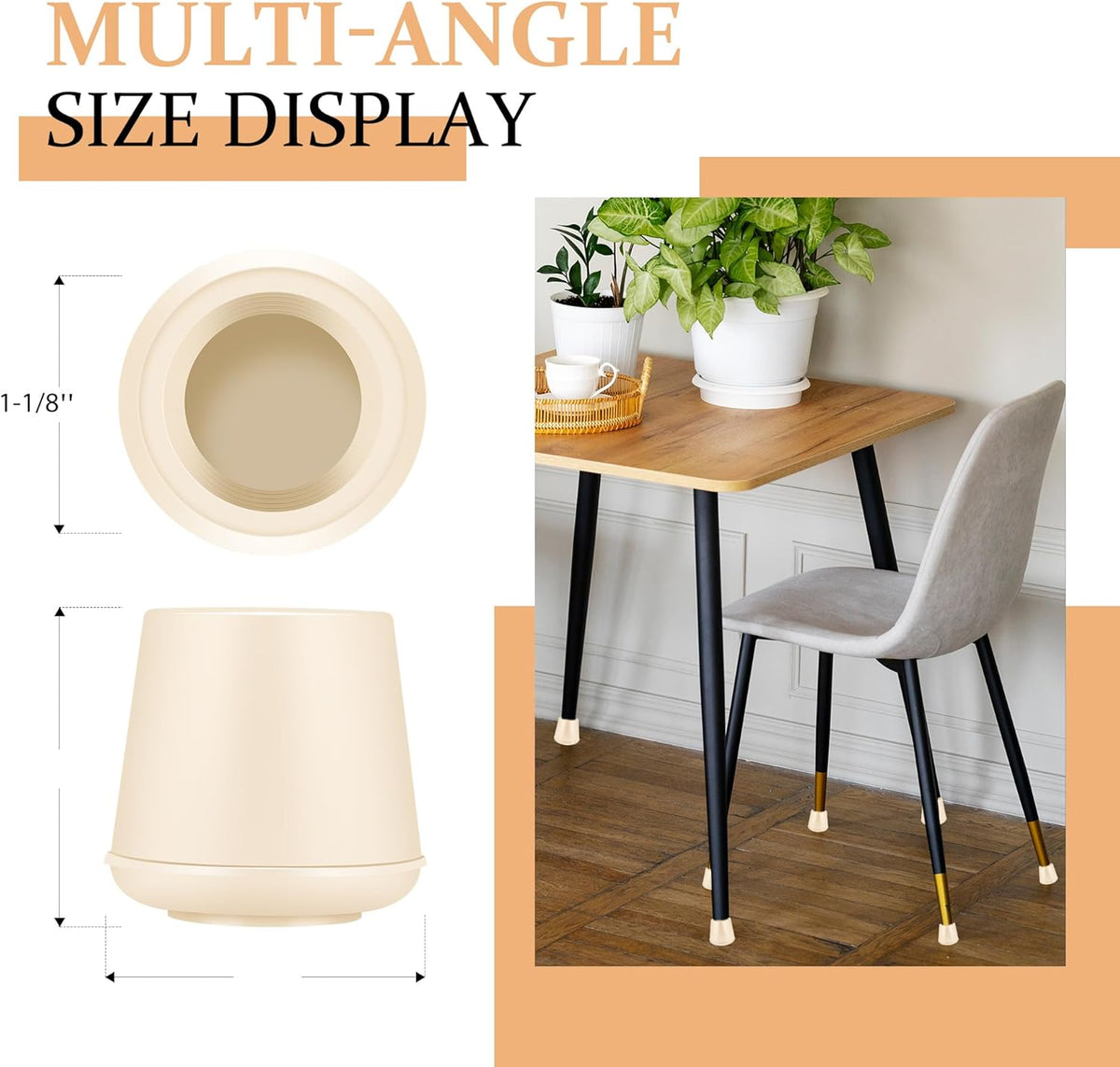 1-1/8" Round Rubber Chair Leg Tips Caps, Chair Leg Floor Protectors, Non-Slip Chair Leg Caps, Stool