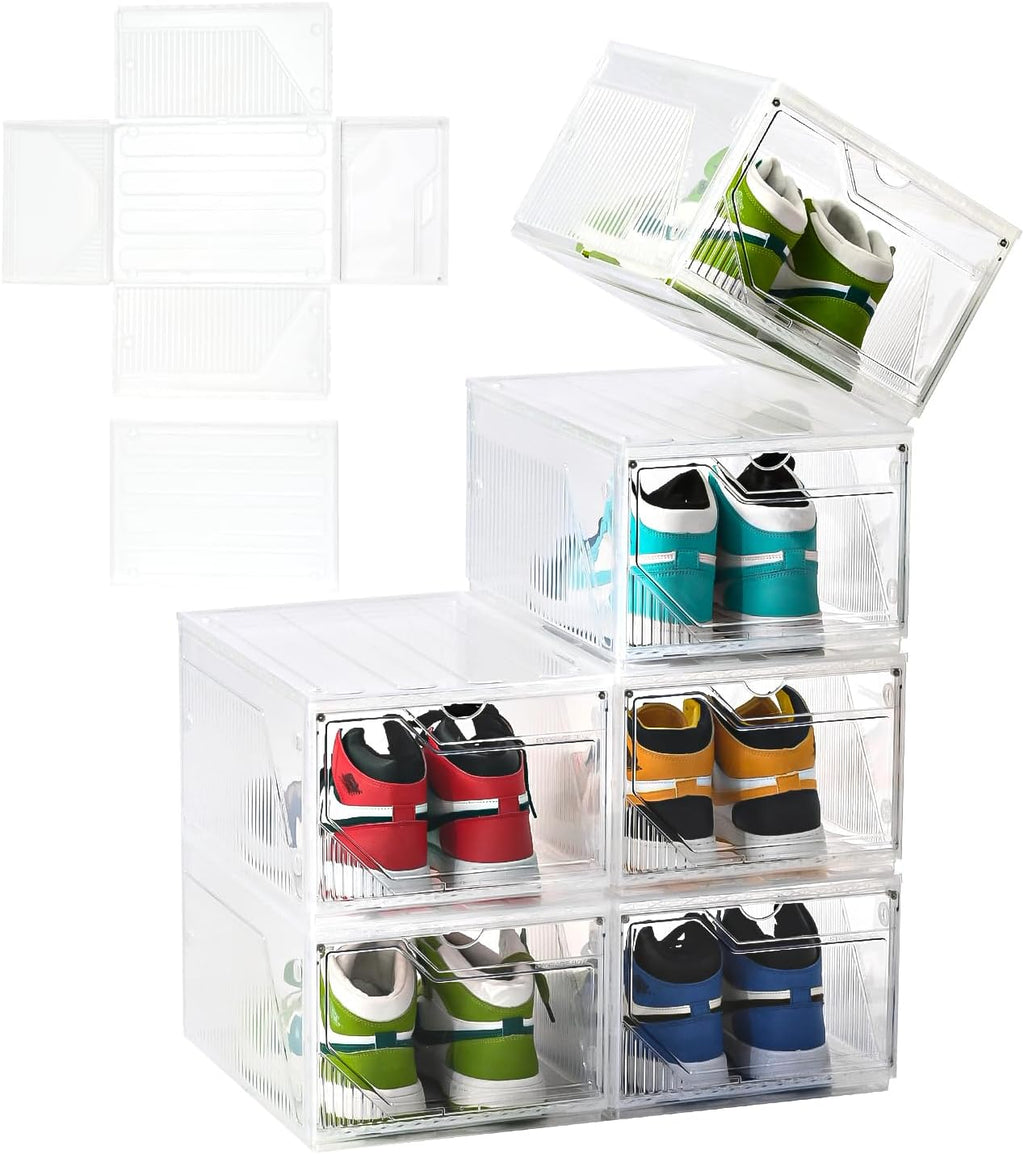 Modular XX-Large Shoe Organizer,6 Pack Shoe Storage Organizer Easy to Assemble,Shoe Box Clear