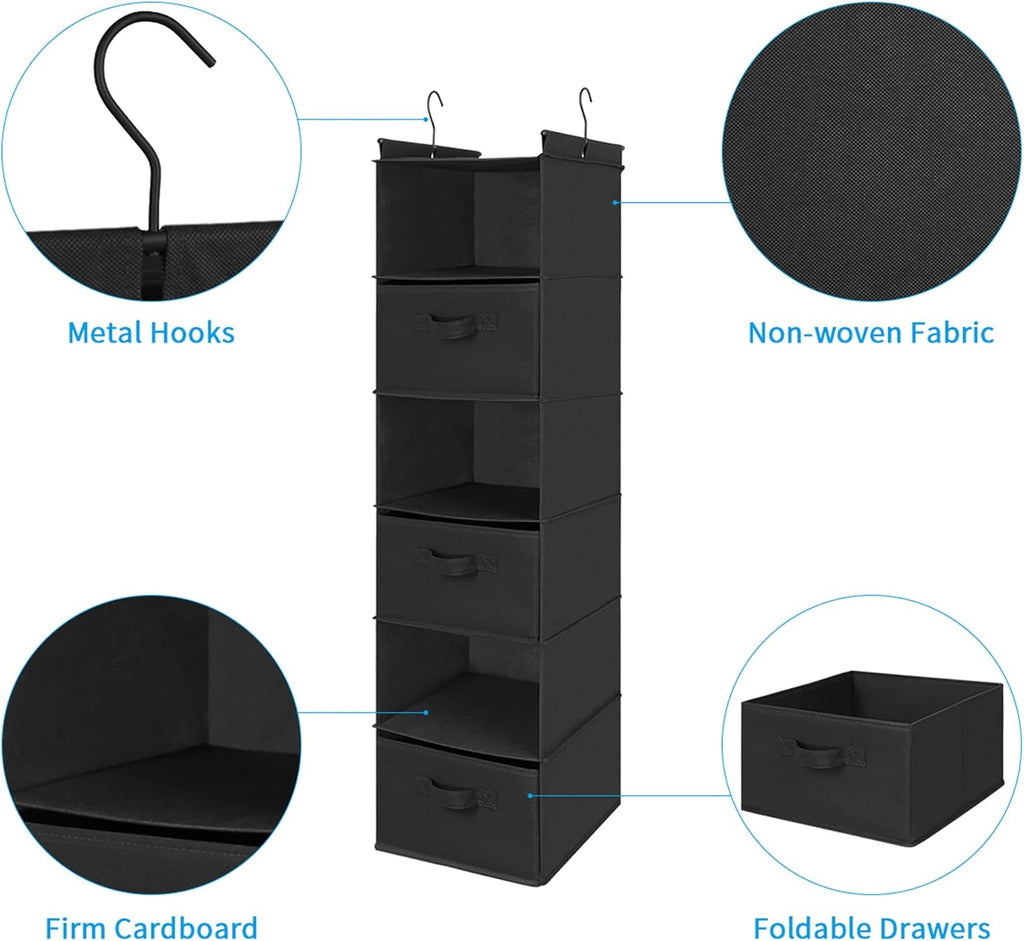 MAX Houser 6 Tier Shelf Hanging Closet Organizer, Closet Hanging Shelf with 2 Sturdy Hooks for