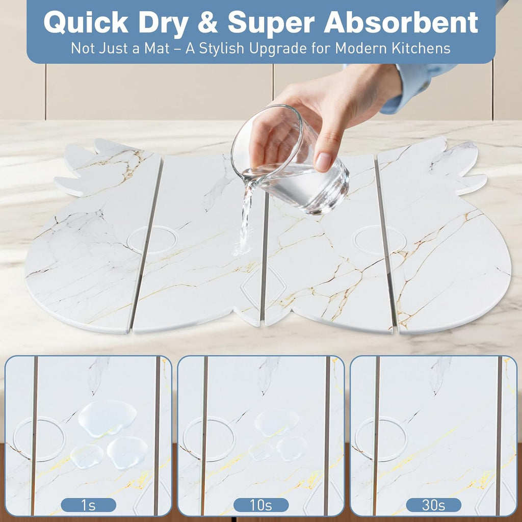 Large Stone Dish Drying Mat for Kitchen Counter,24"(L)×16"(W) Quick Dry Absorbent Diatomaceous