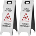 2 Pcs 24 Inch Stainless Steel Wet Floor Sign, Heavy Duty Caution Wet Floor Sign Double Sided