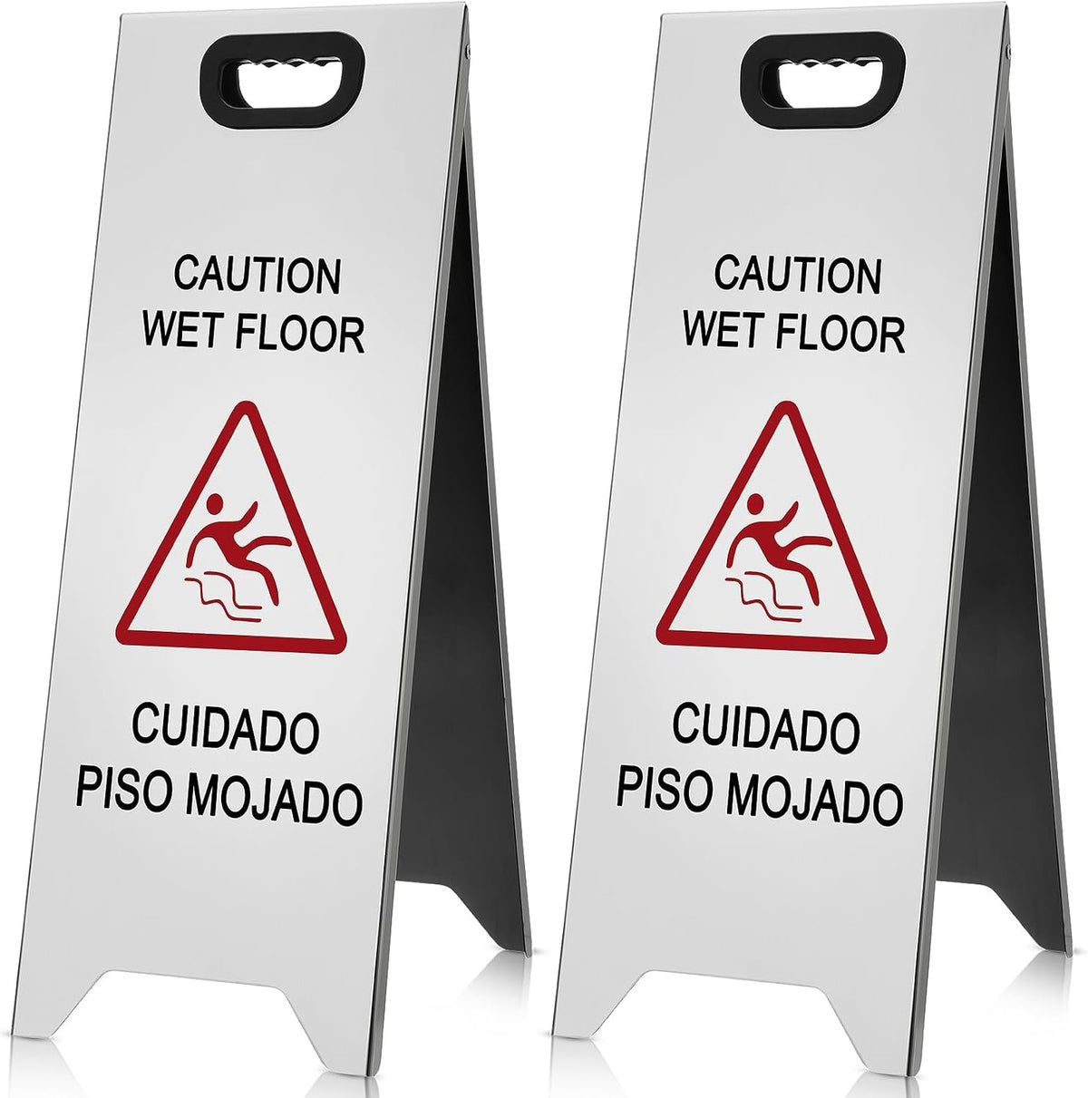 2 Pcs 24 Inch Stainless Steel Wet Floor Sign, Heavy Duty Caution Wet Floor Sign Double Sided