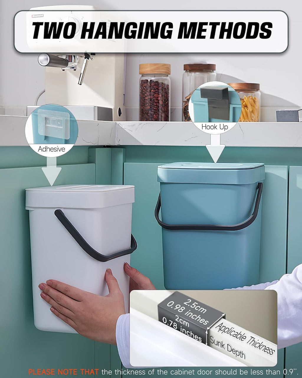 1.3 Gallon Small Trash Can with Lid - Countertop Food Waste Bin, Kitchen Hanging Trash Can for