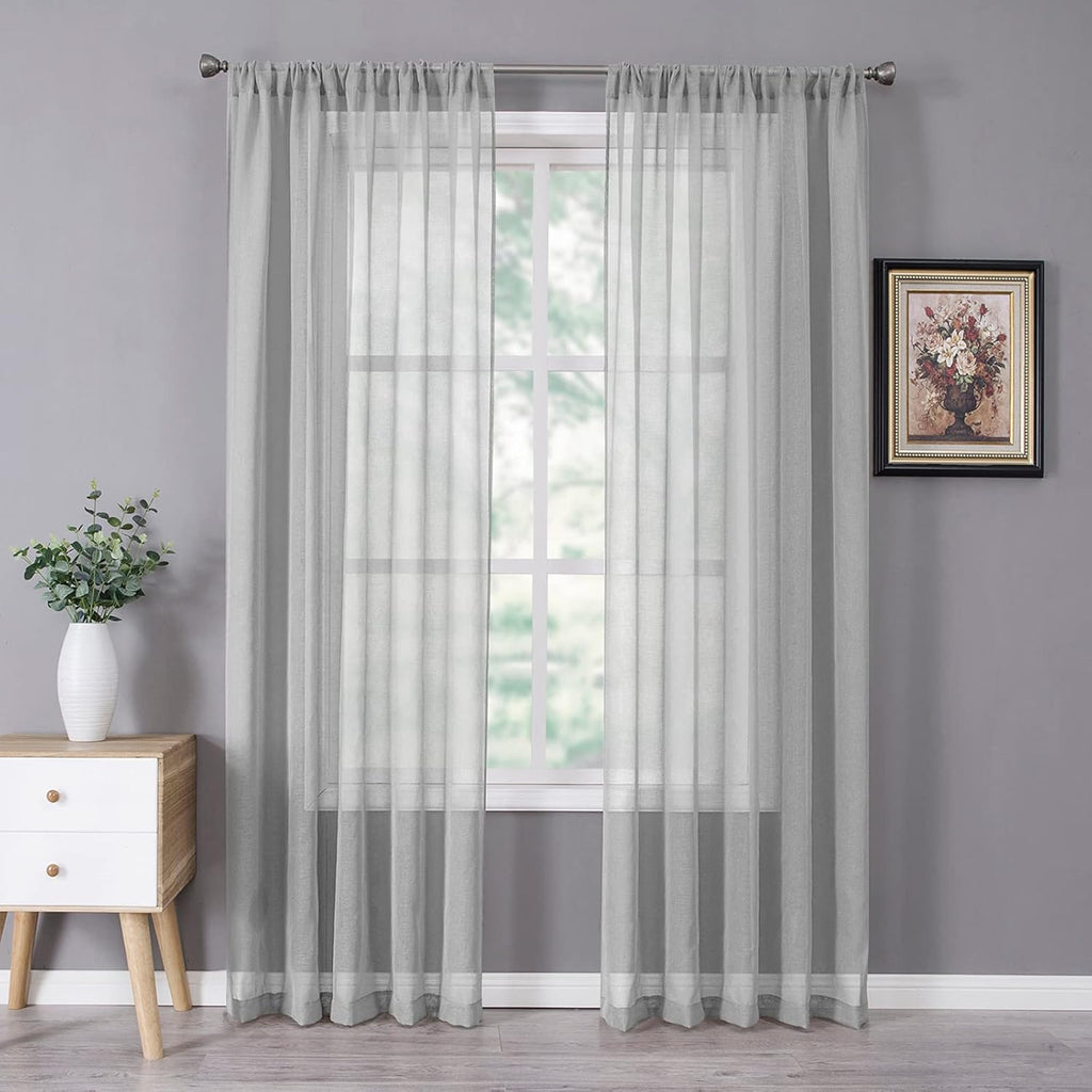 Tollpiz Sheer Curtains Linen Textured Bedroom Curtain Sheers Light Filtering Rod Pocket Voile