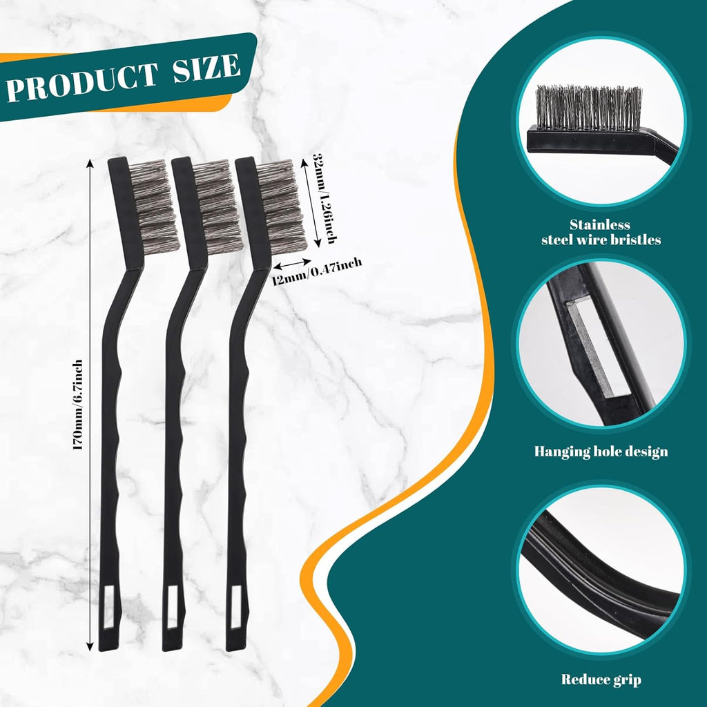 20 Pcs Mini Wire Brush Stainless Steel Brush Set, Curved Handle Masonry Brush Wire Brush for