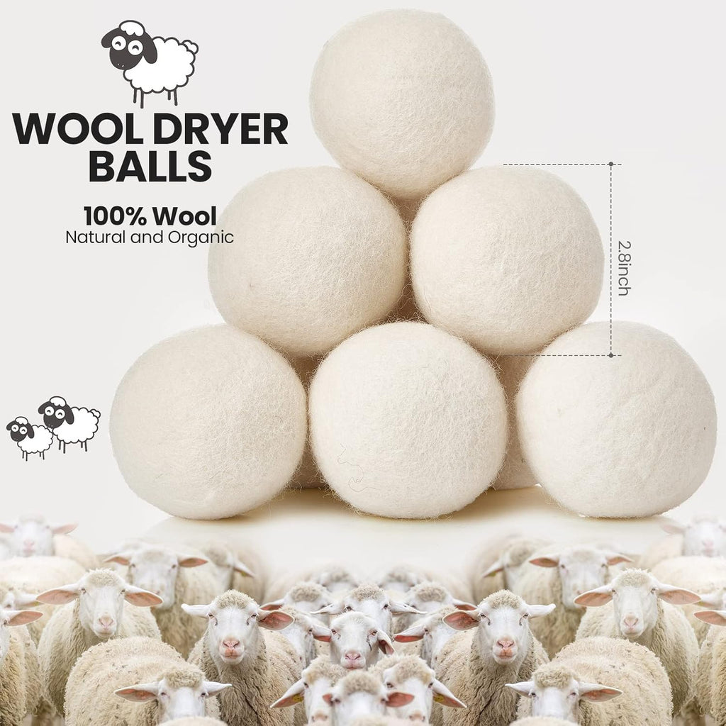 Roowest 46 Pcs Wool Dryer Balls Set Reusable Laundry Wool Balls with Muslin Bags Fabric Softener