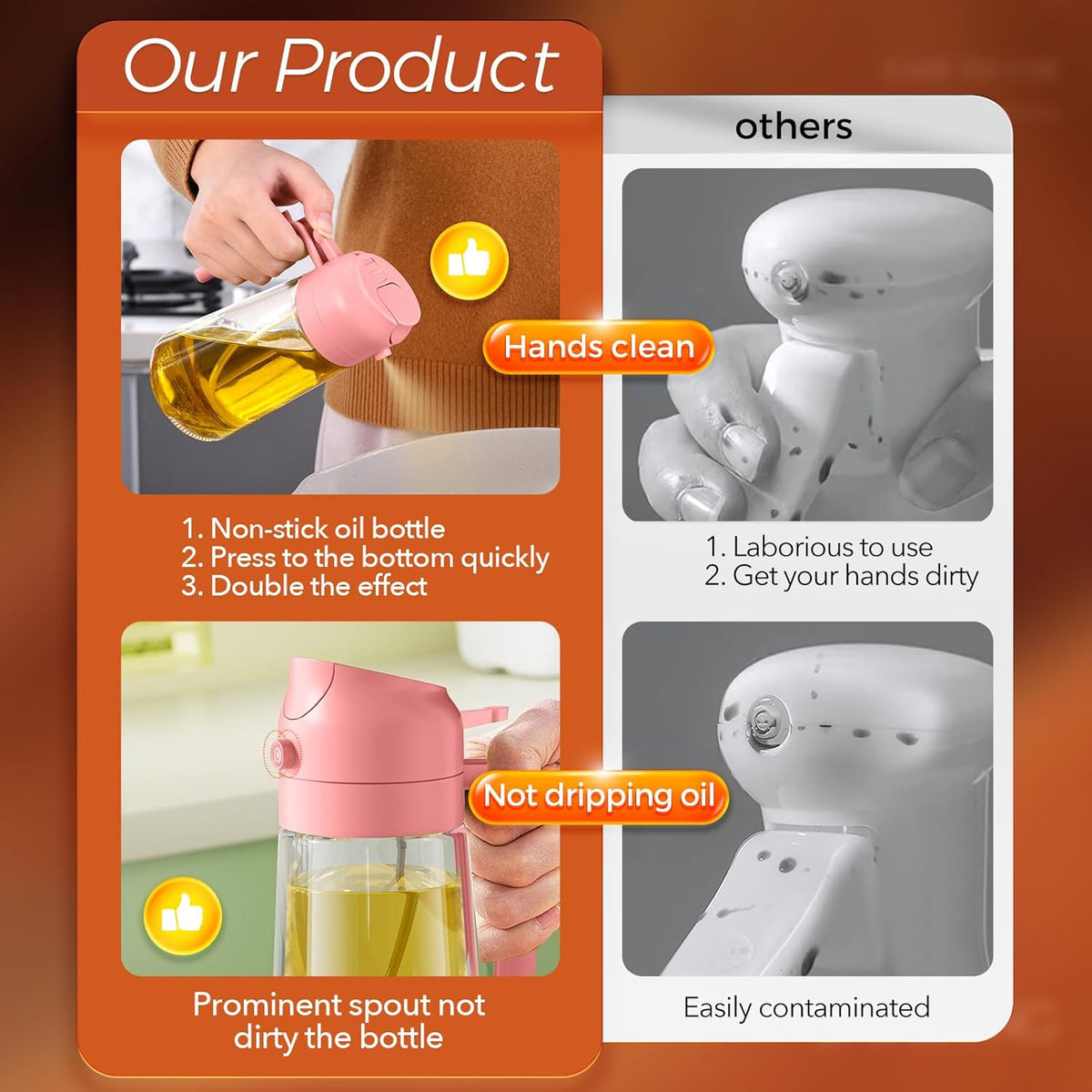 YARRAMATE 16oz/470ml Oil Sprayer for Cooking with Stickers, Food-grade Premium 2 in 1 Olive Oil
