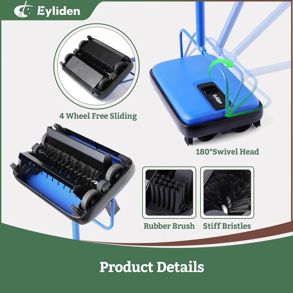 Eyliden Carpet Sweeper, Mini Size Lightweight Hand Push - No Noise, Non-Electric, Easy Manual