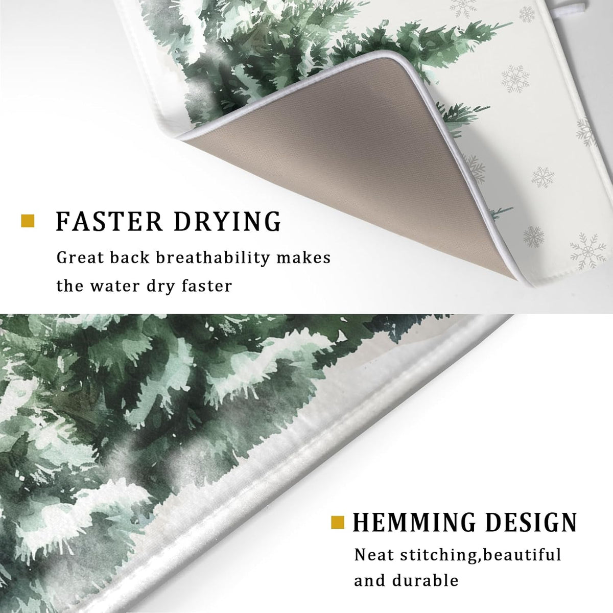 Christmas Dish Drying Mat 16x18 Inch Xmas Forest Tree Absorbent Dish Drainer Protector Pad Winter