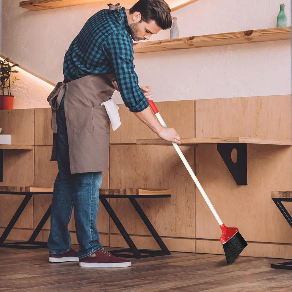 WILLBOND Set of 8 Broom and Dustpan Set Long Handle Broom with Upright Standing Dustpan Broom with