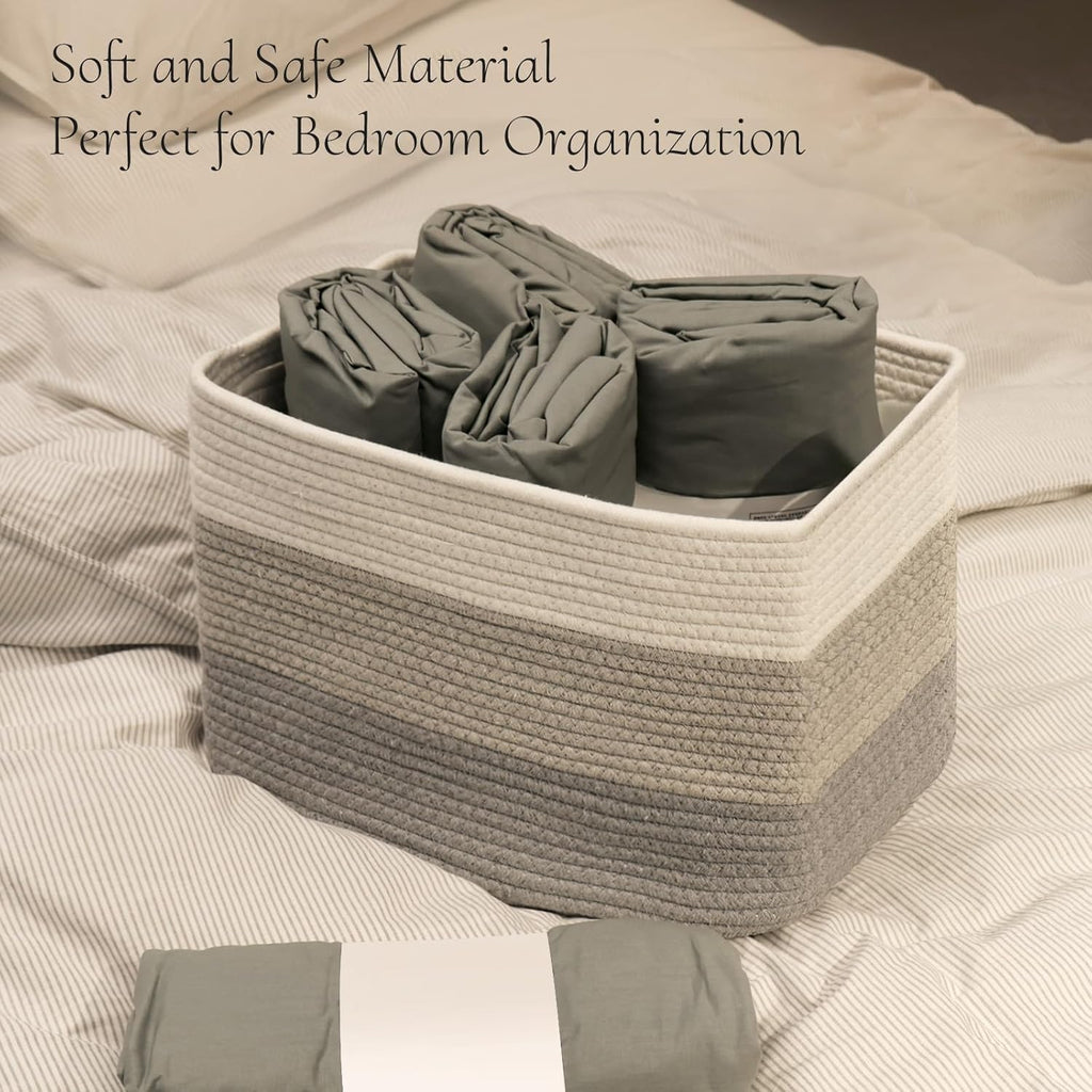 Hopegiver Woven Storage Baskets 15x11x10 Inch, 3 Pack Collapsible Cube Storage Bin for Shelves
