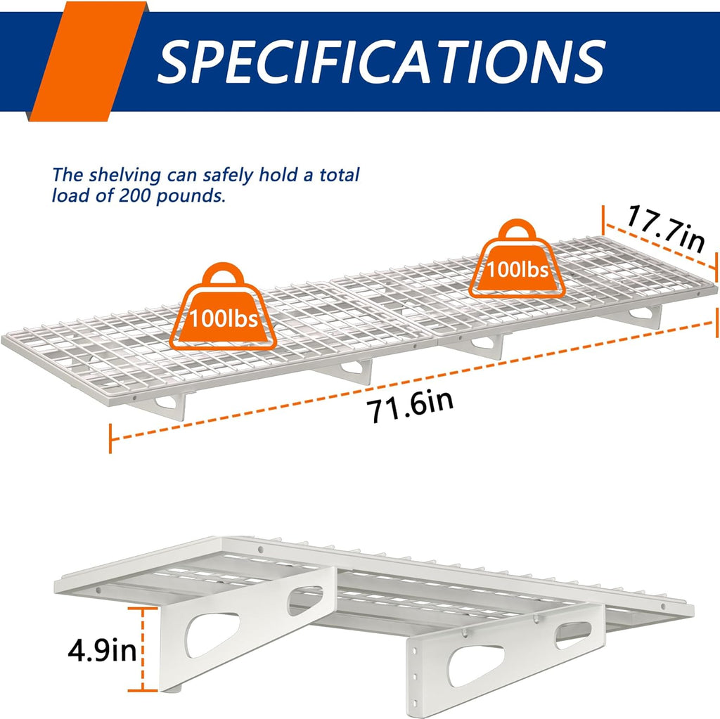 2-Pack 1.5x3FT Garage Shelving 17.7-inch-by-35.8-inch Wall Shelf Garage Storage Rack Wall Mounted